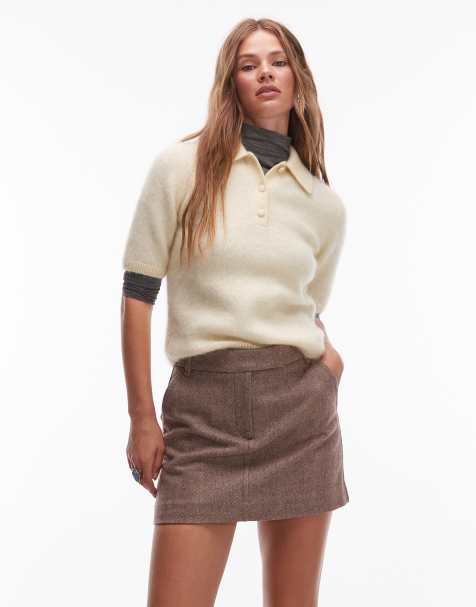 & Other Stories wool mini skirt in brown herringbone plaid - view 1