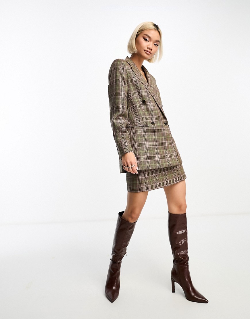 & Other Stories wool mini skirt in check-Brown