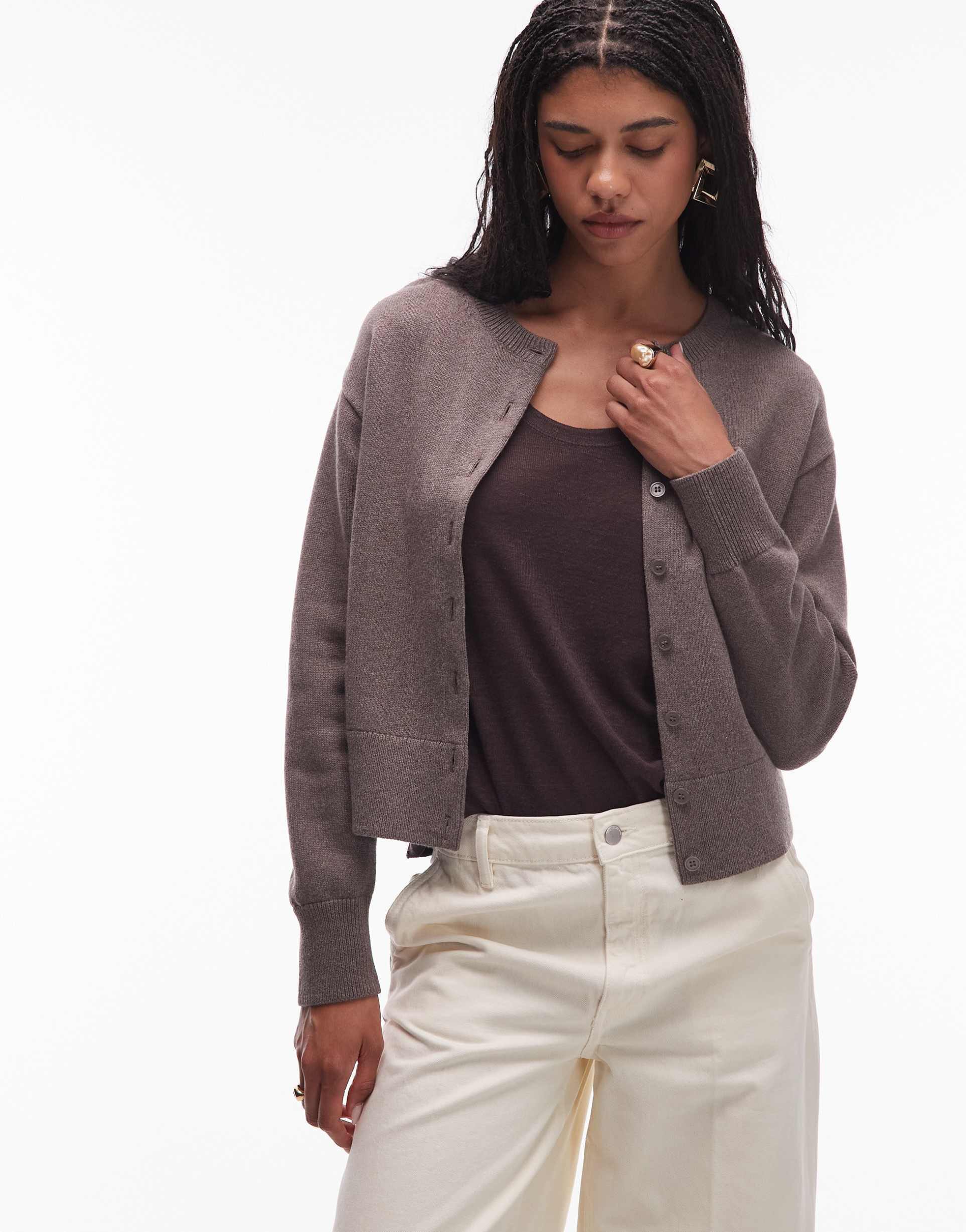 & other stories wool mix cardigan with button front in mole