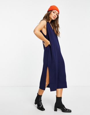 & Other Stories wool mix knitted midi dress in navy - NAVY - ASOS Price Checker