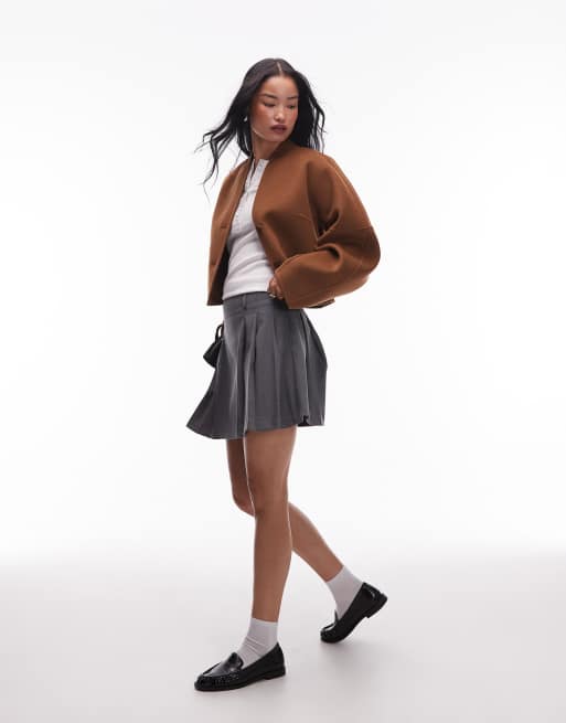& Other Stories wool mock neck jacket in brown