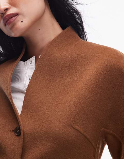 & Other Stories wool mock neck jacket in brown, 3 of 4