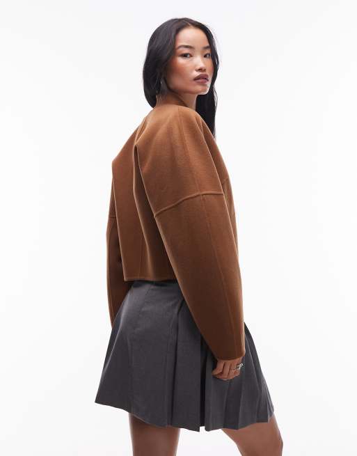 & Other Stories wool mock neck jacket in brown