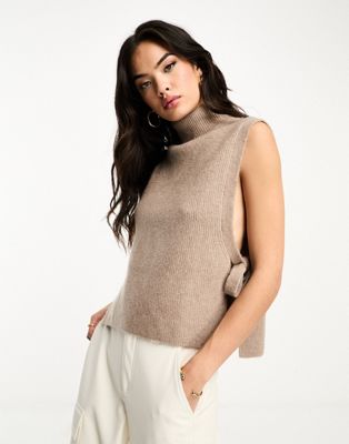 & Other Stories wool mock neck knitted top with side tie details in beige