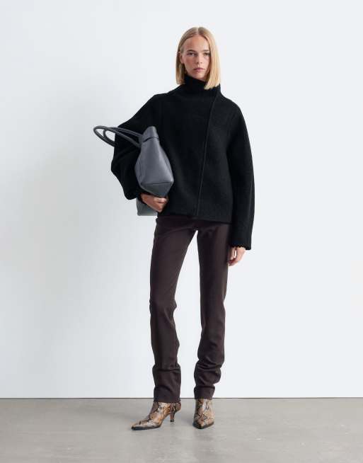 & Other Stories wool look mock neck short jacket in black