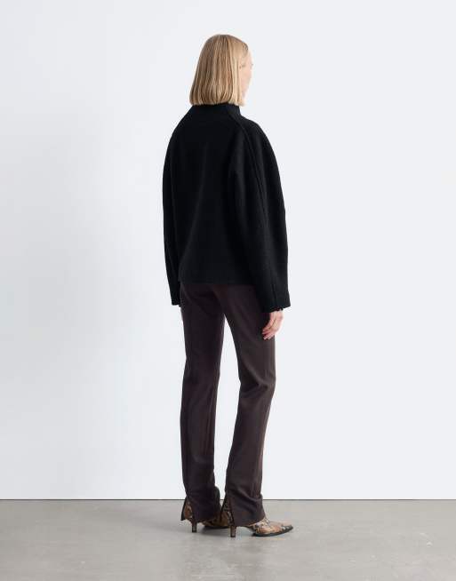 & Other Stories wool look mock neck short jacket in black