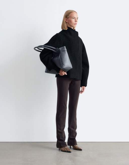 & Other Stories wool look mock neck short jacket in black