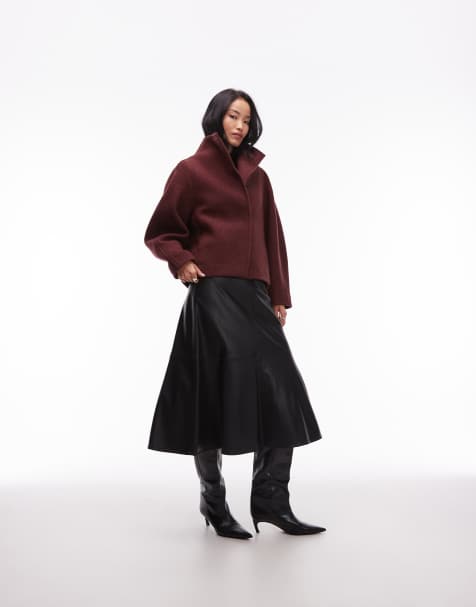 & Other Stories wool mock neck short jacket in burgundy dark red - view 1