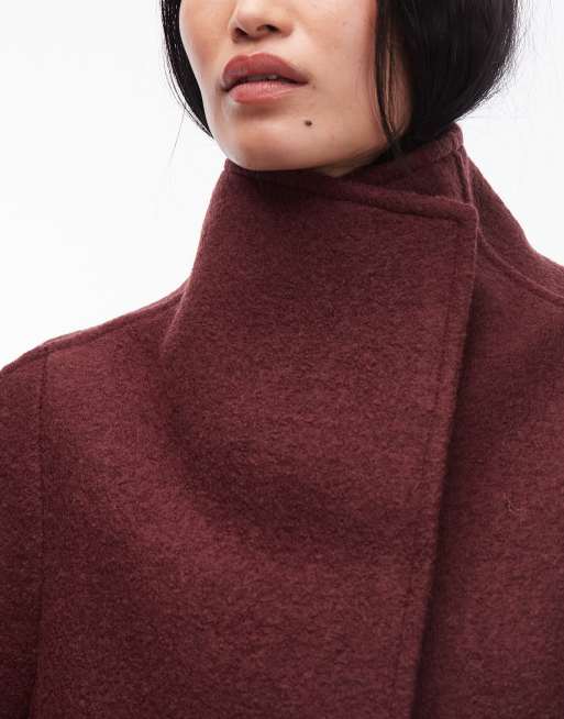 & Other Stories wool mock neck short jacket in burgundy dark red