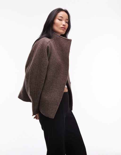 & Other Stories wool mock neck short jacket in light brown