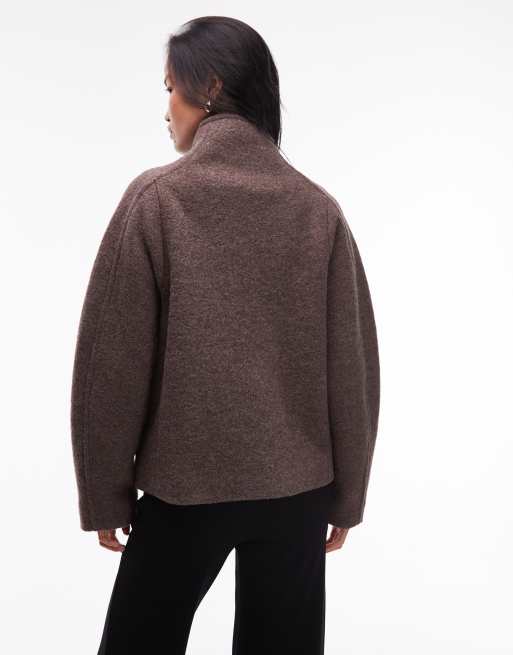 & Other Stories wool mock neck short jacket in light brown