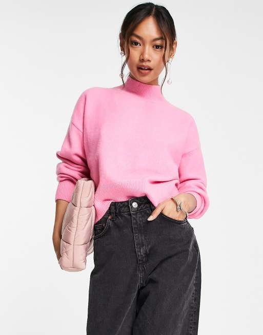 Pink mock shop neck sweater