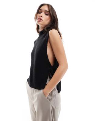 Other Stories Wool & Mohair Blend Mock Neck Knitted Top With Side Tie Details In Black