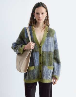 & Other Stories Wool & Mohair Blend Patchwork Cardigan In Green