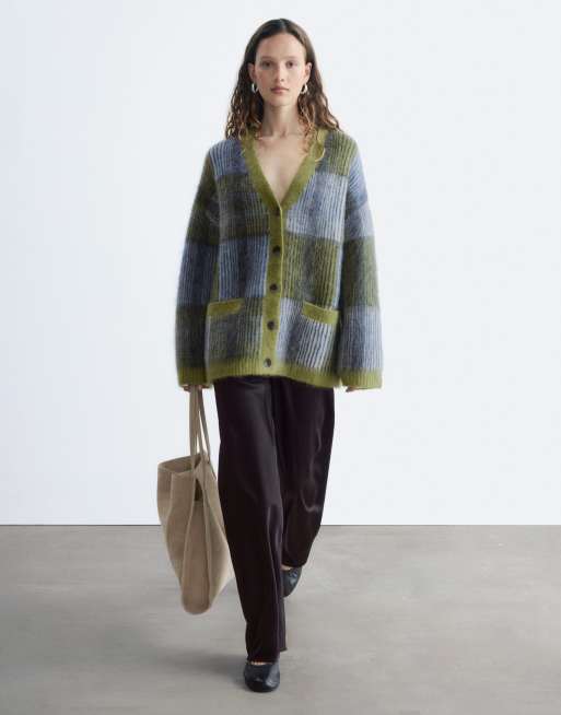 & Other Stories wool & mohair blend patchwork cardigan in green , 2 of 4