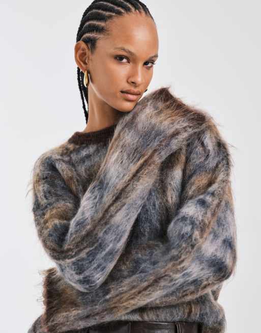 & Other Stories wool mohair blend plaid sweater in gray