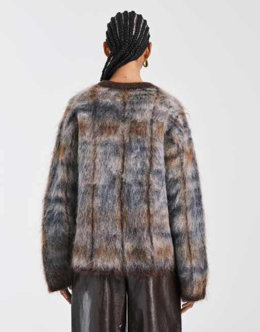 & Other Stories wool mohair blend plaid sweater in gray