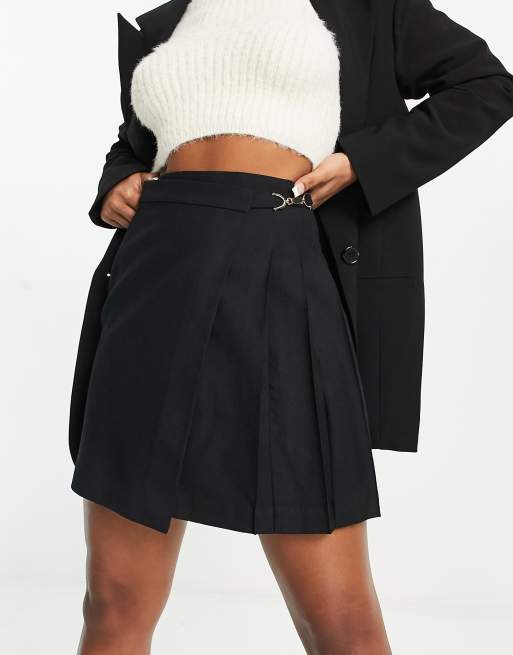 Black pleated mini wrap skirt best sale