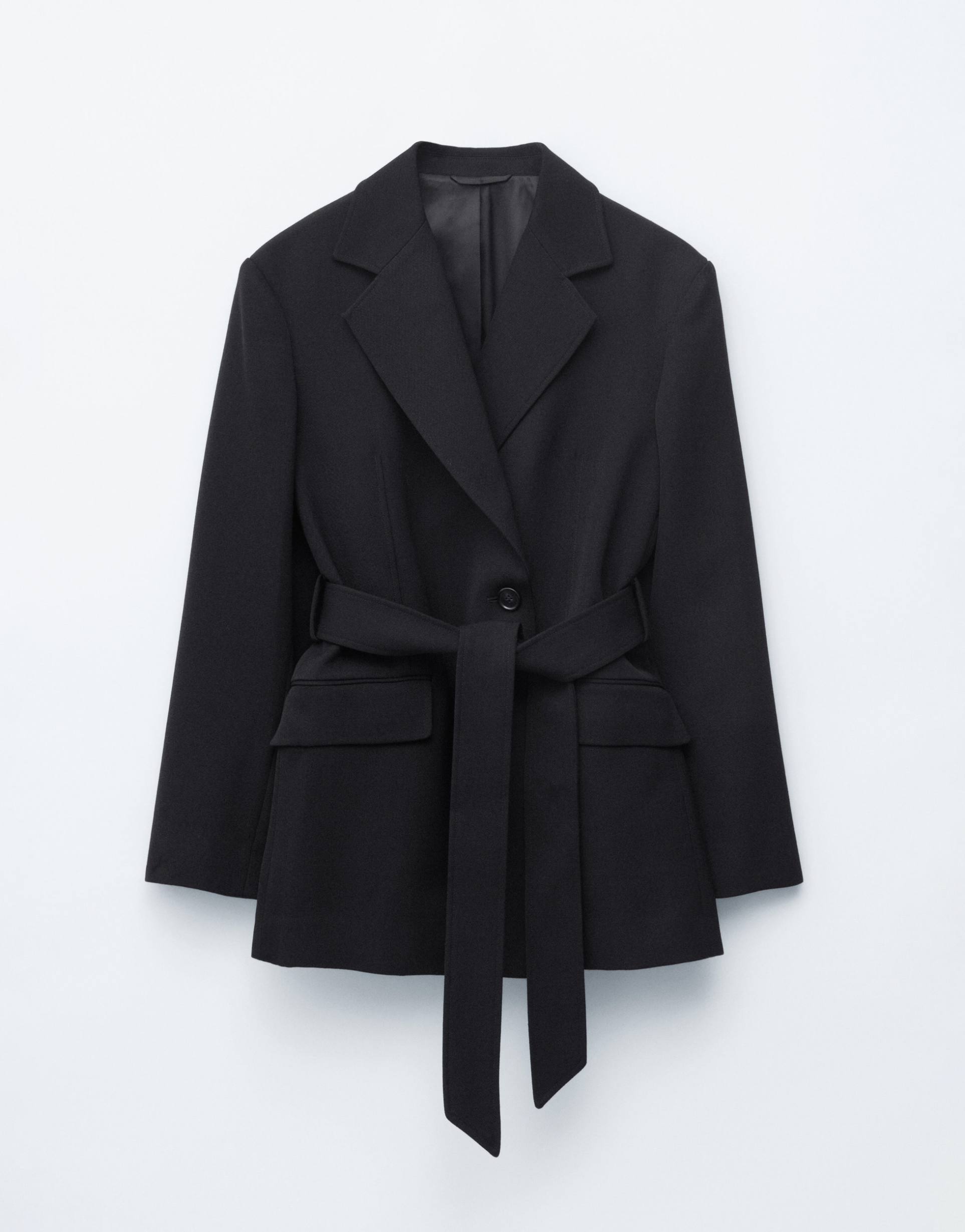 & other stories wool rich belted blazer in black