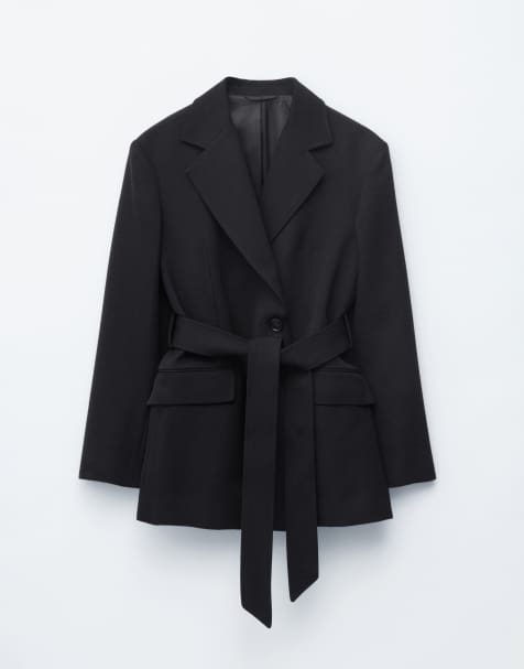 & Other Stories wool rich belted blazer in black