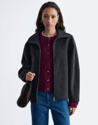 & Other Stories Wool Rich Funnel Neck Jacket With Volume Sleeve In Gray