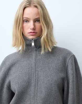 & Other Stories Wool Rich Funnel Neck Jacket With Volume Sleeve In Gray