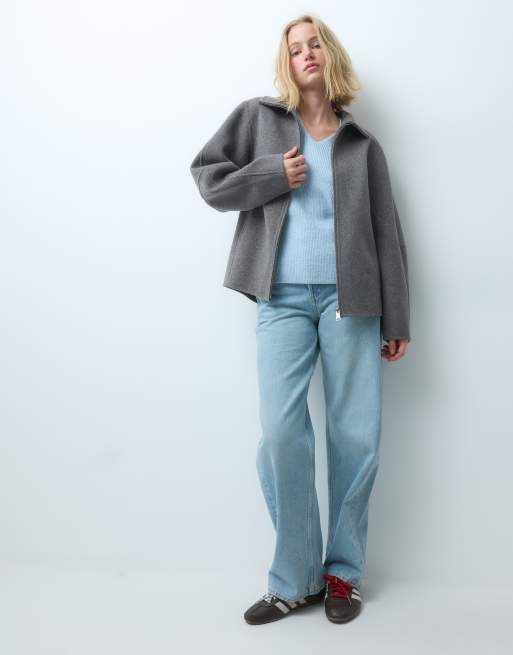 & Other Stories wool rich funnel neck jacket with volume sleeve in light brown, 2 of 4
