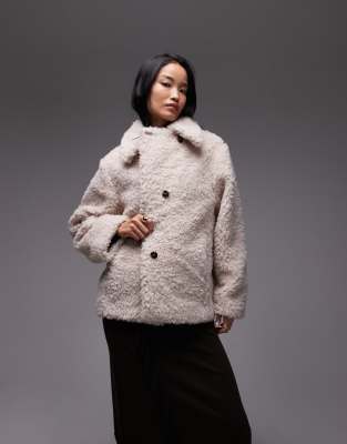 & Other Stories Wool Rich Midi Length Faux Fur Jacket In Gray
