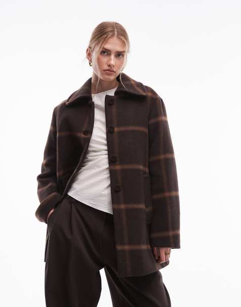 & Other Stories wool rich pea coat in brown plaid - view 1