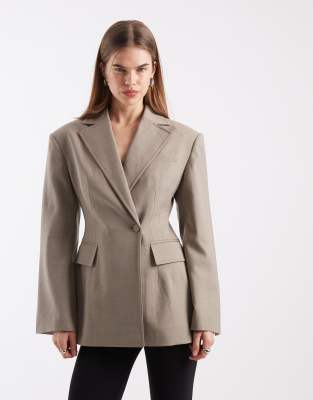 & Other Stories Wool Rich Sculpted Blazer With Padded Shoulders In Brown