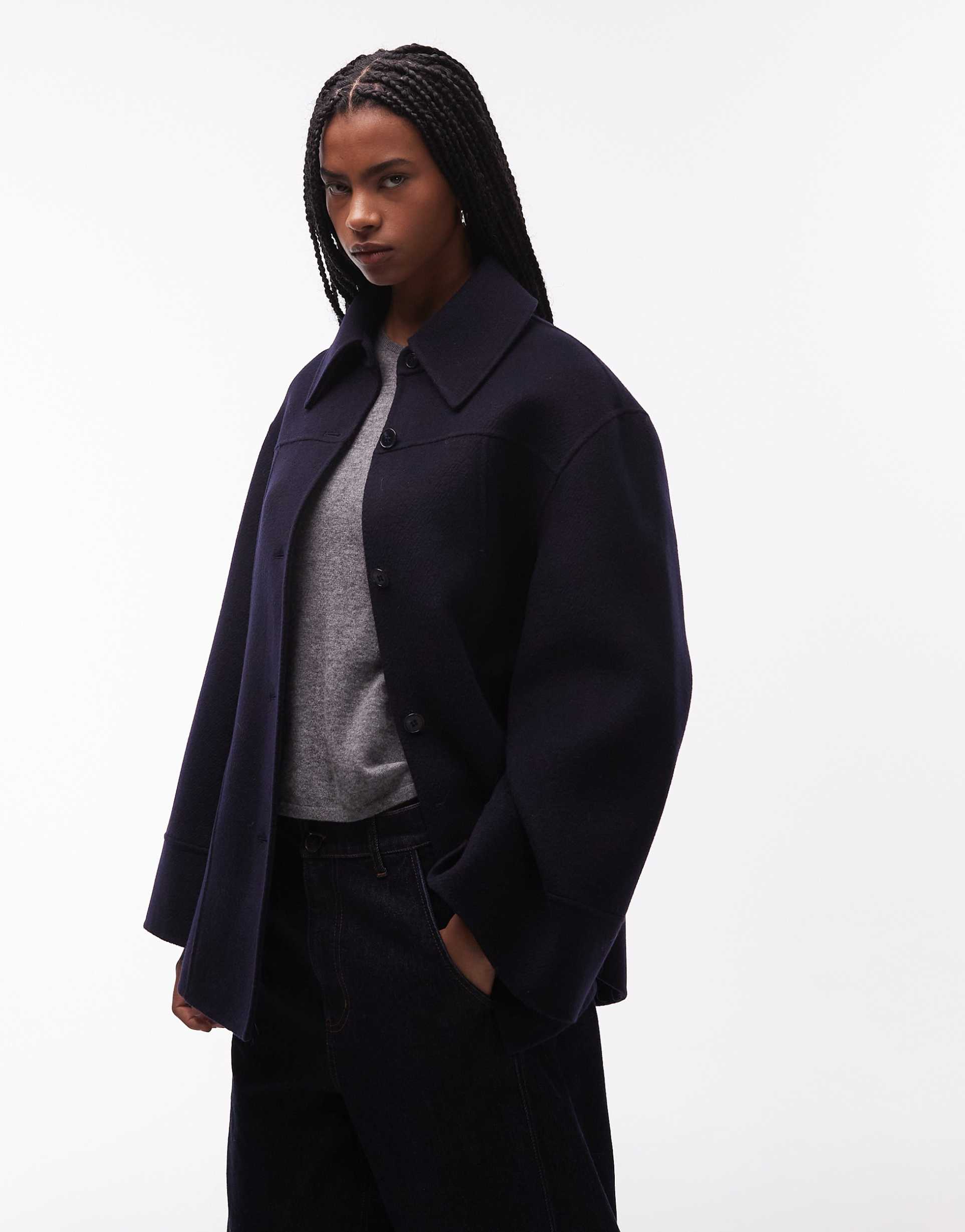 & other stories wool rich short collared jacket in dark blue