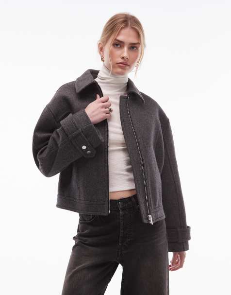 & Other Stories wool rich short twill jacket in dark grey