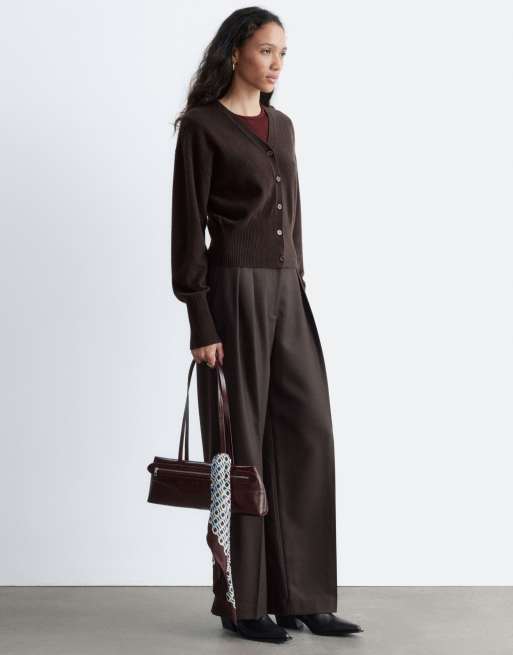 & Other Stories wool rich tailored pants in dark chocolate brown, 2 of 4