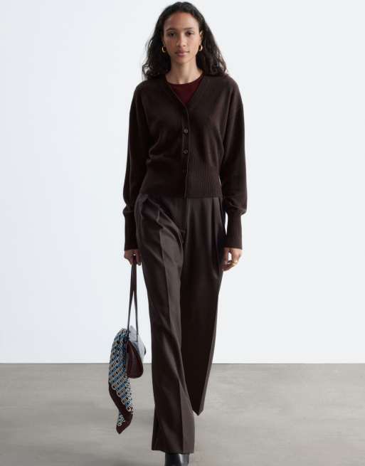 & Other Stories wool rich tailored pants in dark chocolate brown, 4 of 4