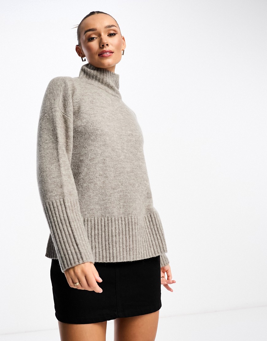Other Stories &  Wool Roll Neck Oversize Sweater In Gray Melange-neutral