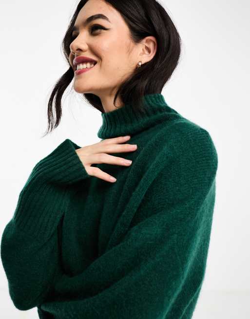 & Other Stories wool roll neck oversized jumper in dark green | ASOS