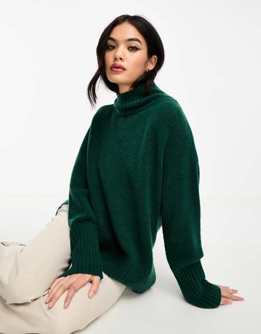 Other Stories wool roll neck oversized jumper in dark green