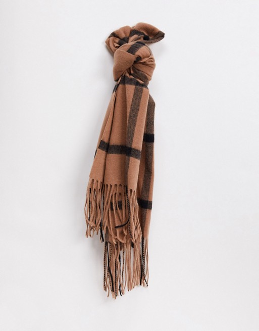 & Other Stories wool scarf in brown and black check