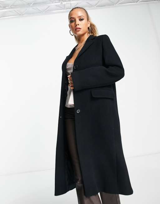 Black wool sale single breasted coat