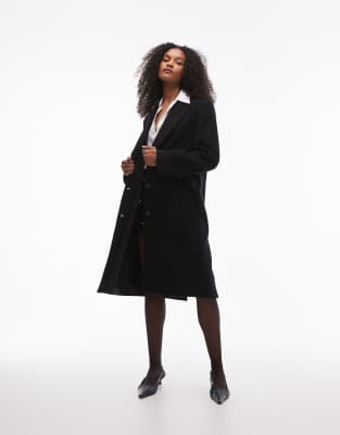 [Other Stories] & Other Stories wool single breasted midi coat with flap pockets in black L BLACK