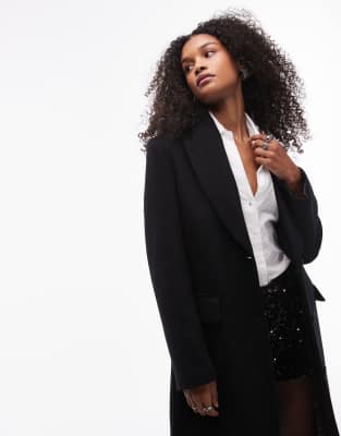 & Other Stories Wool Single Breasted Midi Coat With Flap Pockets In Black