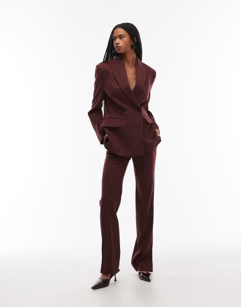 & Other Stories co-ord wool slim flare leg tailored trousers in wine pinstripe