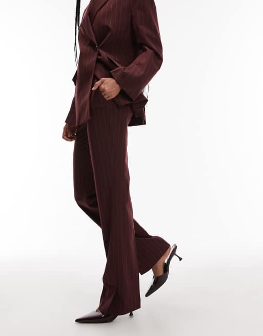 & Other Stories wool slim flare leg tailored pants in wine pinstripe, 2 of 5