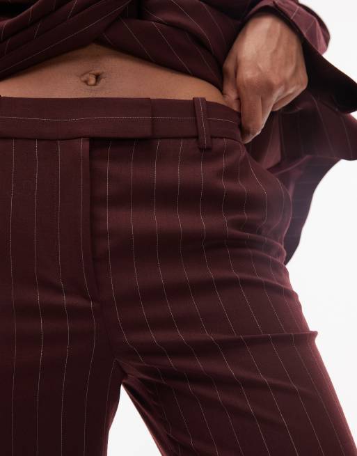 & Other Stories wool slim flare leg tailored pants in wine pinstripe, 3 of 5