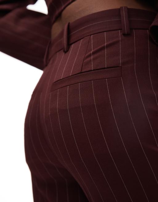 & Other Stories wool slim flare leg tailored pants in wine pinstripe, 5 of 5