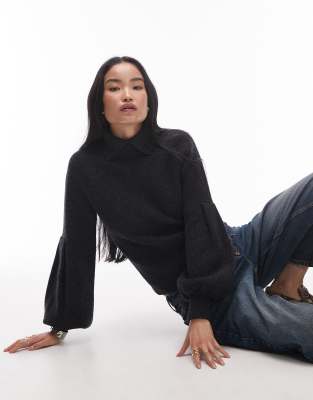 & Other Stories Wool Sweater With High Collar And Raglan Volume Sleeves In Gray