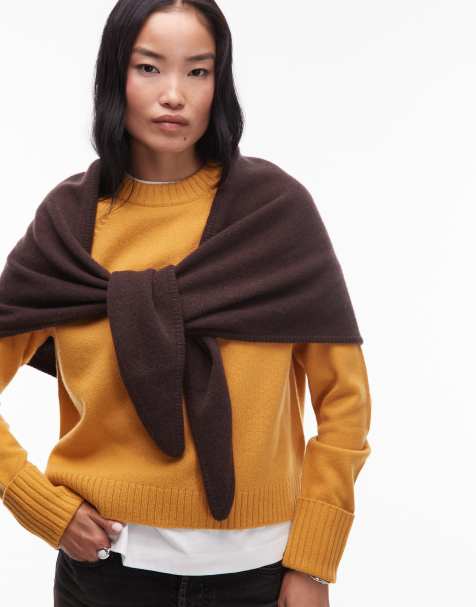 & Other Stories wool triangle scarf in dark brown - view 1