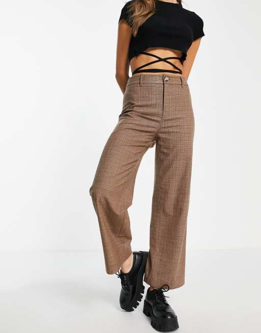 Beige Wool Gold Button Flare Trousers