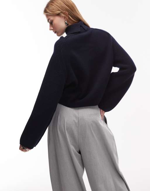 & Other Stories wool turtleneck ribbed jumper in dark blue, 4 of 4