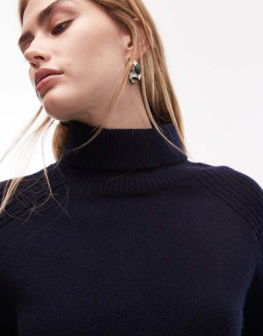 & Other Stories wool turtleneck ribbed sweater in dark blue, 3 of 4